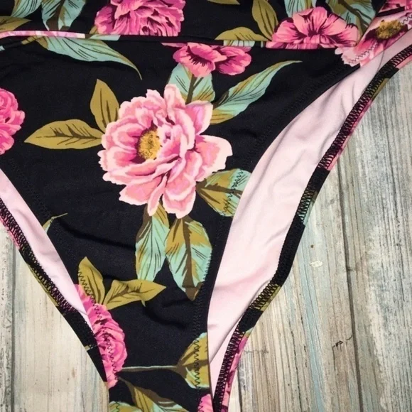 Shade & Shore Floral Tie Black Bikini Bottoms - Picture 3 of 6